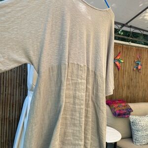 Short sleeve a line cotton top linen bottom tunic, extra large in natural
